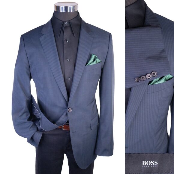 Hugo Boss The JAMES Blazer Sport Coat 2-Button Casual Jacket 42L Wool Stripped - Picture 1 of 15